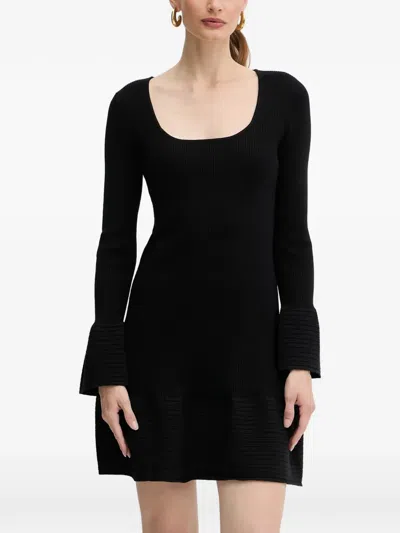 Twinset Long-sleeve Ribbed-knit Mini Dress In Black