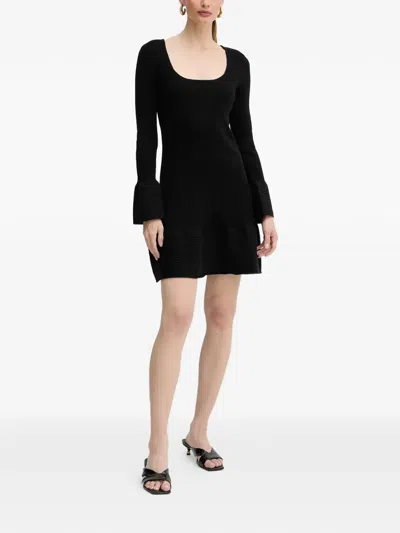 Twinset Long-sleeve Ribbed-knit Mini Dress In Black