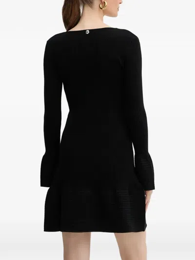 Twinset Long-sleeve Ribbed-knit Mini Dress In Black