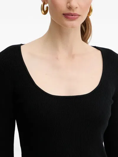 Twinset Long-sleeve Ribbed-knit Mini Dress In Black