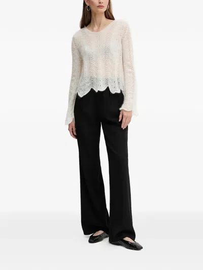 Twinset Scalloped-hem Open-work Sweater In Neutral