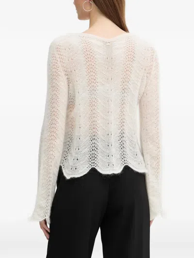 Twinset Scalloped-hem Open-work Sweater In Neutral