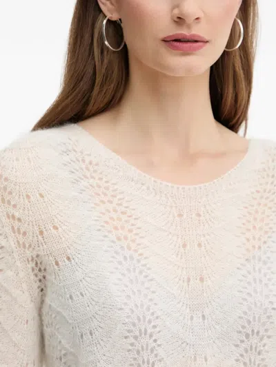 Twinset Scalloped-hem Open-work Sweater In Neutral
