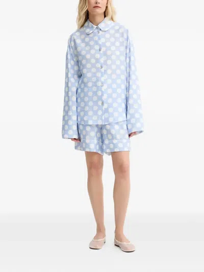 Sleeper Polka-dot Shirt And Shorts Set In Blue