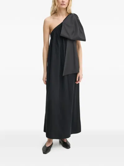 Sleeper Bow One-shoulder Midi Dress In Black