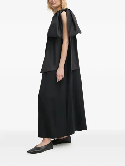 Sleeper Bow One-shoulder Midi Dress In Black