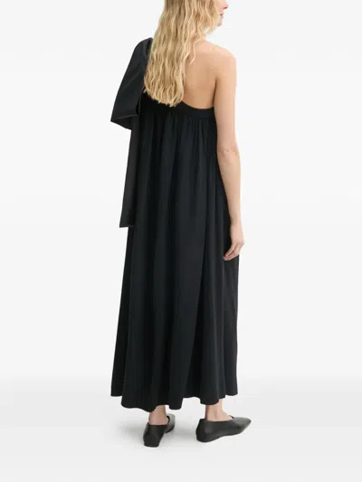 Sleeper Bow One-shoulder Midi Dress In Black