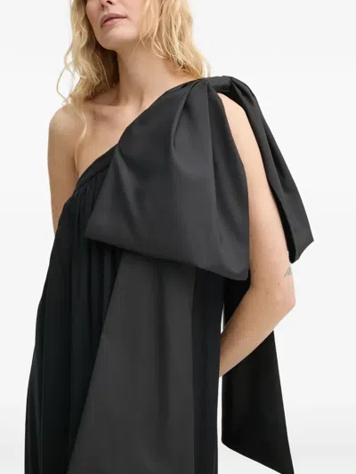 Sleeper Bow One-shoulder Midi Dress In Black