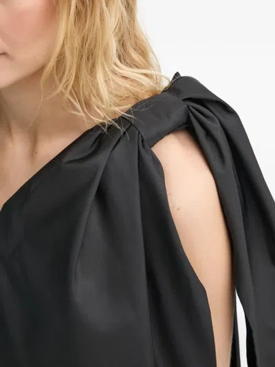 Sleeper Bow One-shoulder Midi Dress In Black