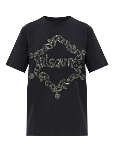 Allsaints Drip Embellished Boyfriend T-shirt In Black