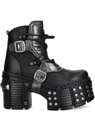 New Rock 120mm Buckle Platform Boots In Black