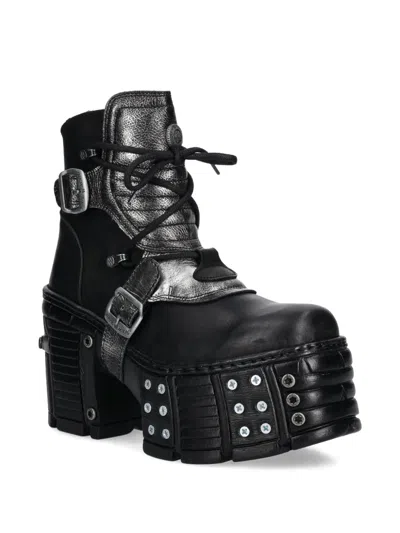 New Rock 120mm Buckle Platform Boots In Black