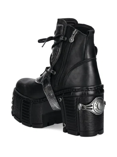 New Rock 120mm Buckle Platform Boots In Black