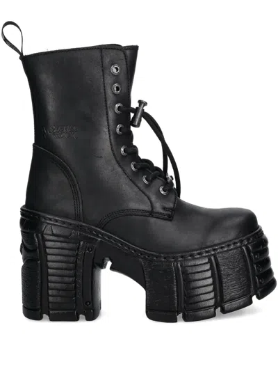 New Rock 120mm Lace-up Platform Boots In Black