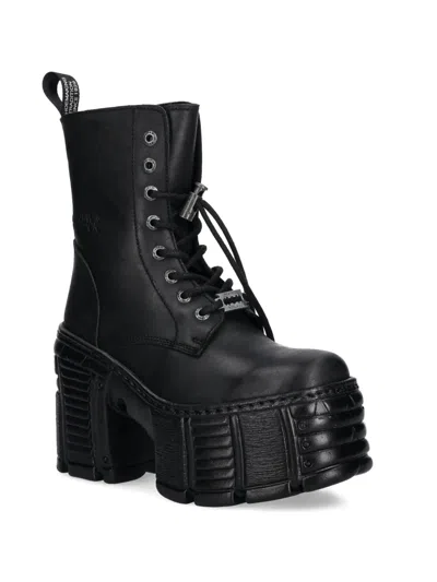 New Rock 120mm Lace-up Platform Boots In Black