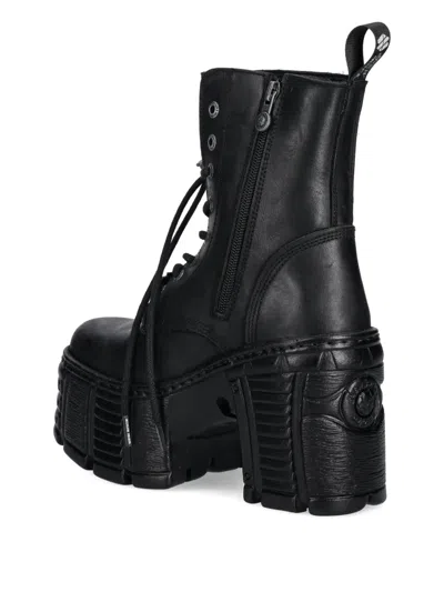 New Rock 120mm Lace-up Platform Boots In Black
