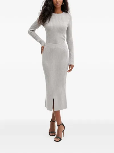 Twinset Ribbed Front-slit Midi Skirt In Gray