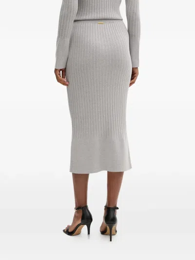 Twinset Ribbed Front-slit Midi Skirt In Gray