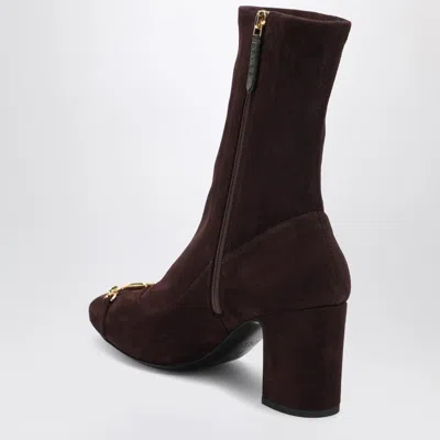Gucci Brown Suede Ankle Boot With Half Bit Women In Brown