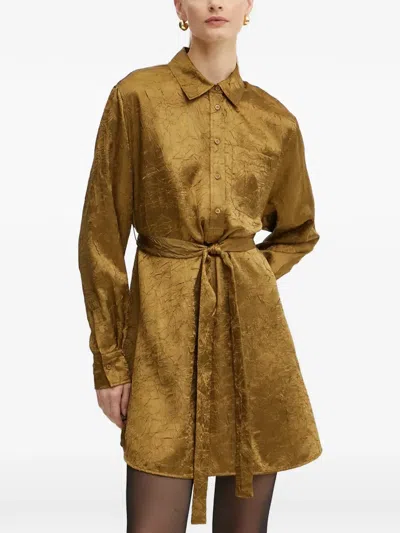 Pinko Point-collar Long-sleeve Mini Shirt Dress In Green