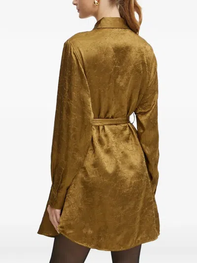 Pinko Point-collar Long-sleeve Mini Shirt Dress In Green