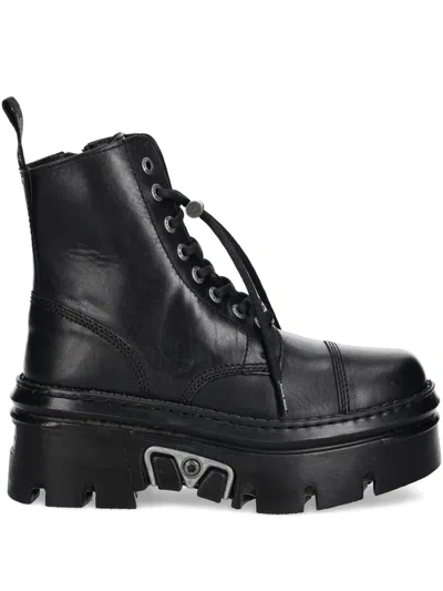 New Rock 60mm Lace-up Platform Boots In Black