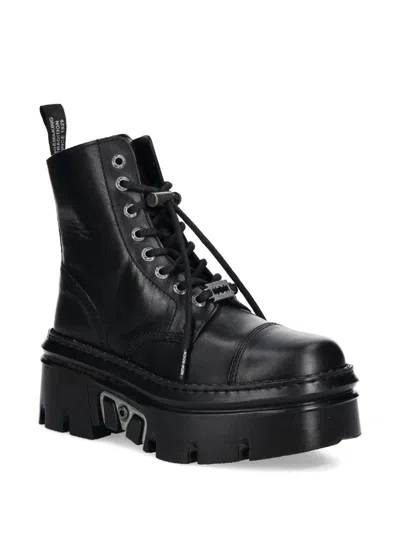 New Rock 60mm Lace-up Platform Boots In Black