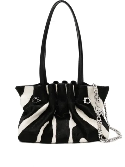 Ferragamo Animal-printed Calf Hair Shoulder Bag In Multi