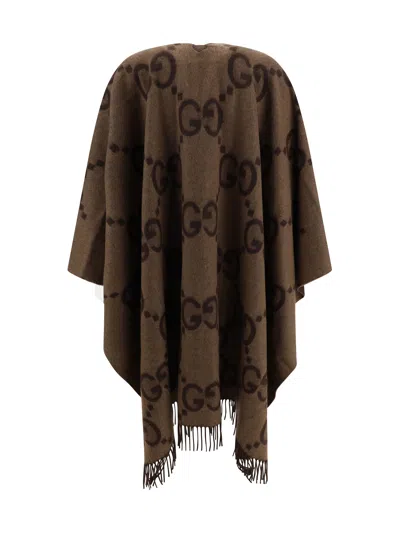 Gucci Embroidered Reversible Cashmere Cape In Brown