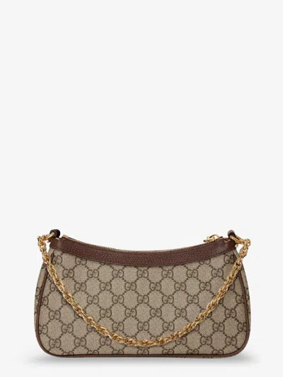 Gucci Women Beige Shoulder Bag With Gg Plaque On The Front And Chain-link Handle In Gg Canvas Woman In Multi
