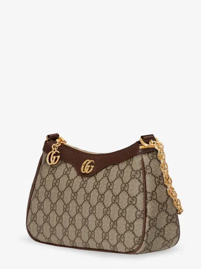 Gucci Women Beige Shoulder Bag With Gg Plaque On The Front And Chain-link Handle In Gg Canvas Woman In Multi