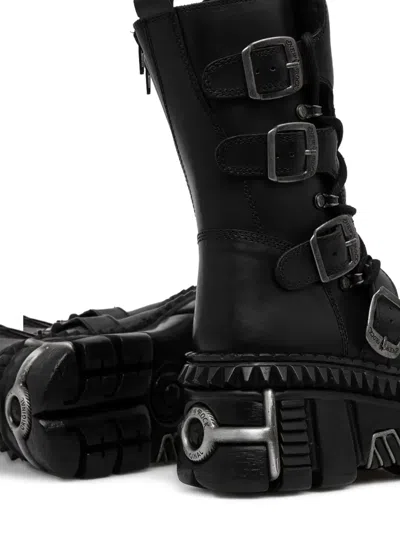 New Rock 80mm Buckle Platform Boots In Black