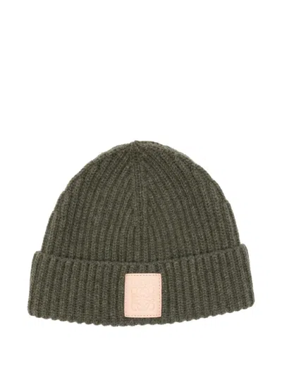 Loewe Logo-patch Beanie Hat In Green