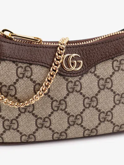 Gucci Women Beige Shoulder Bag With Gg Plaque On The Front And Chain-link Handle In Gg Canvas Woman In Brown