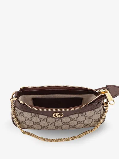 Gucci Women Beige Shoulder Bag With Gg Plaque On The Front And Chain-link Handle In Gg Canvas Woman In Brown
