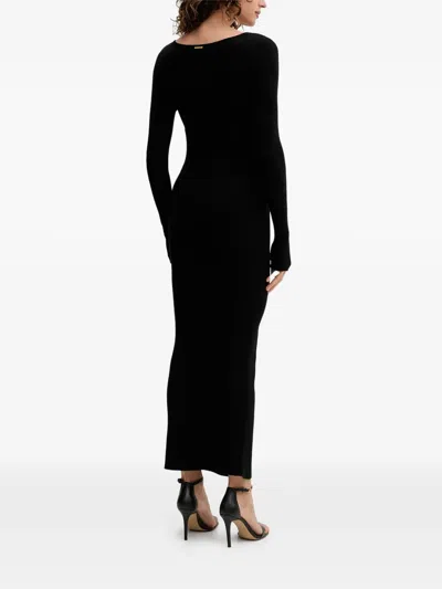 Twinset Long-sleeve Ribbed Midi Dress In Black