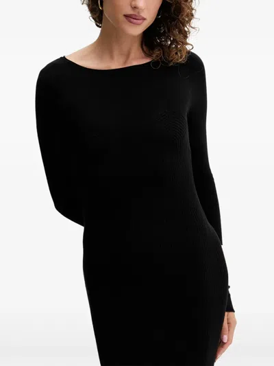Twinset Long-sleeve Ribbed Midi Dress In Black
