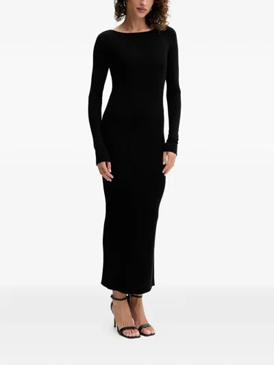 Twinset Long-sleeve Ribbed Midi Dress In Black
