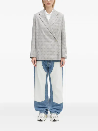 Kenzo Patterned Double-breasted Blazer In Gray