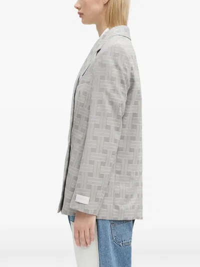 Kenzo Patterned Double-breasted Blazer In Gray