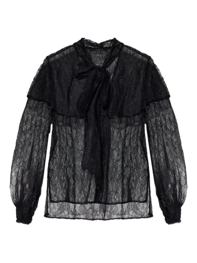 Allsaints Athena Lace Tie Shirt In Black