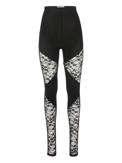 Nina Ricci Patchwork Leggings Lace Panels Sheer Waistband In Black