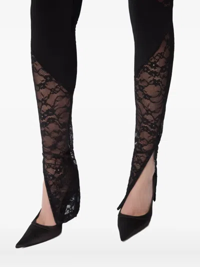 Nina Ricci Patchwork Leggings Lace Panels Sheer Waistband In Black