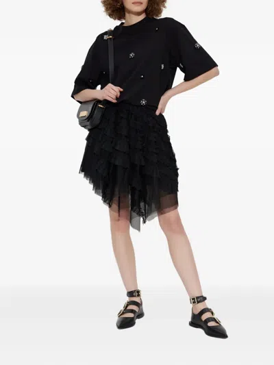 Allsaints Womens Jayde Branded-waist Tulle Woven Mini Skirt Black