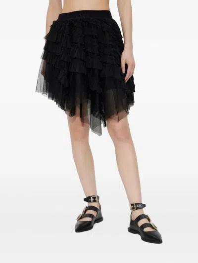 Allsaints Womens Jayde Branded-waist Tulle Woven Mini Skirt Black