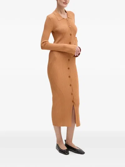 Patrizia Pepe Buttoned Long-sleeve Midi Dress In Brown