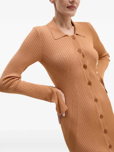 Patrizia Pepe Buttoned Long-sleeve Midi Dress In Brown