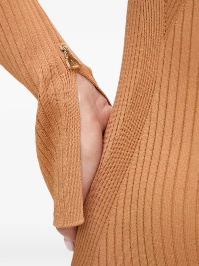 Patrizia Pepe Buttoned Long-sleeve Midi Dress In Brown