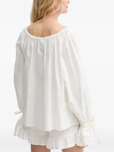 Sleeper Tie Ruffle Blouse In White