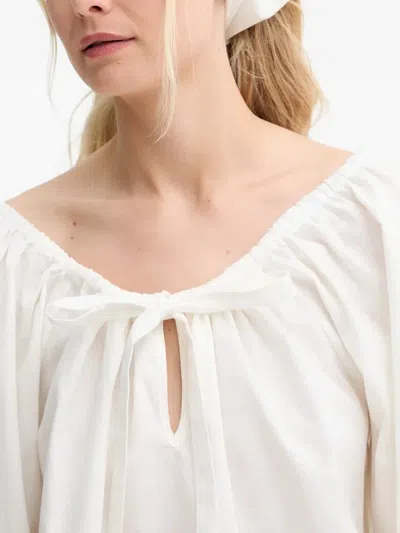 Sleeper Tie Ruffle Blouse In White